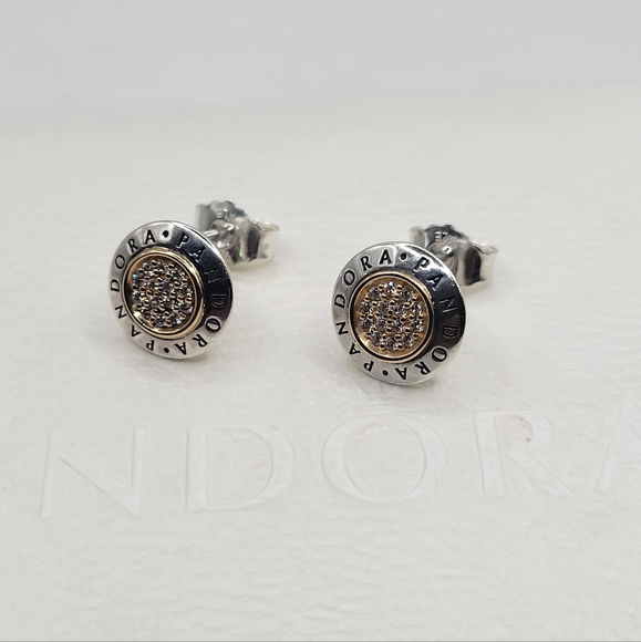Authentic Pandora Earrings With 14k Gold - Picture 2 of 4